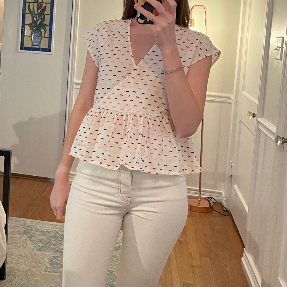 Madewell Peplum Crossover Top in Rainbow Clipdot